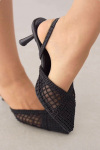Kadın Sivri Burun Örgü Detaylı İnce Topuklu Slingback Sandalet