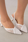 Kadın Sivri Burun Örgü Detaylı İnce Topuklu Slingback Sandalet
