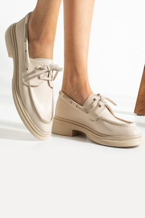 Kadın Bağcıklı Günlük Loafer Ayakkabı-Bej Cilt