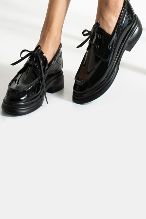 Kadın Bağcıklı Günlük Loafer Ayakkabı-Siyah Rugan