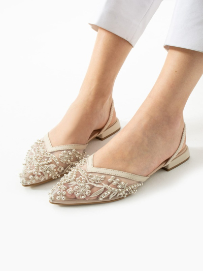 Boncuk İşlemeli Şeffaf Babet Bej