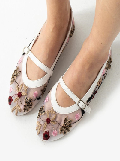 Çiçek Nakışlı Transparan Babet Krem