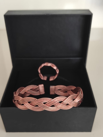 Dokuma Ruhu El Yapımı Bakır Bileklik ve Yüzük Seti