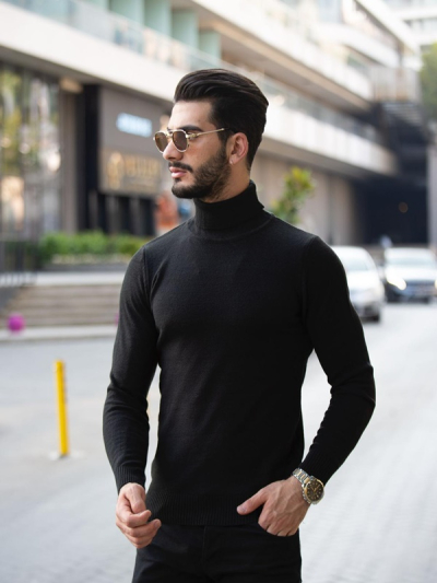 Erkek Klasik Boğazlı Düz Triko Kazak