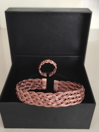 Gizemli Bağlantı El Yapımı Bakır Bileklik ve Yüzük Seti