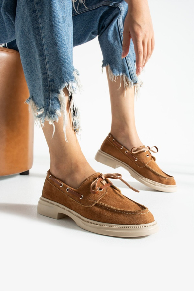 Kadın Bağcıklı Günlük Loafer Ayakkabı-Taba Süet